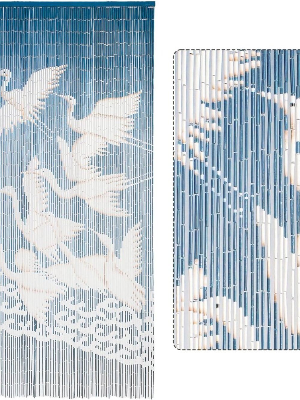 Handmade White Stork Wooden Beaded Curtain for Doorways, 79" x 36"